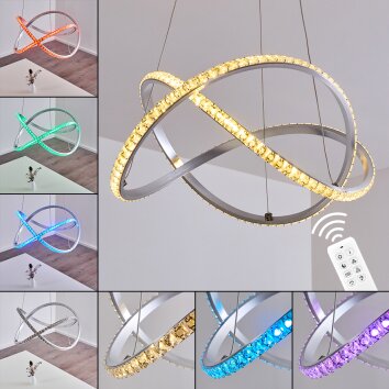 Saginaw Hanger LED Nikkel mat, 1-licht, Afstandsbediening, Kleurwisselaar