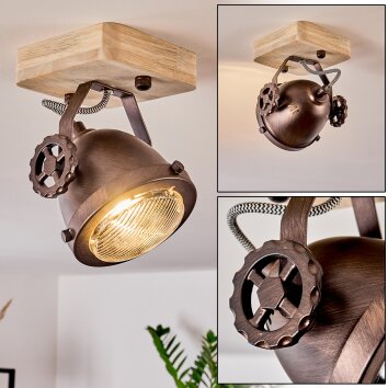 Herford Plafondlamp Hout licht, Koperkleurig, 1-licht