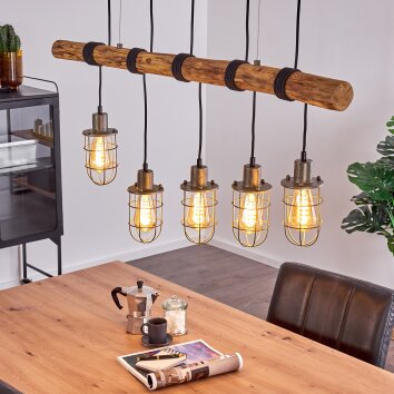 Adama Hanglamp Hout donker, Zwart, 5-lichts