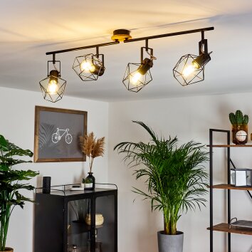 Maracambo Plafondlamp Hout donker, Zwart, 4-lichts