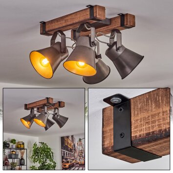 Aduard Plafondlamp Hout donker, Zwart, 4-lichts