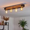 Yuma Plafondlamp Hout donker, Zwart, 4-lichts