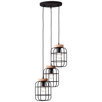 Brilliant Gwen Hanglamp Hout licht, Zwart, 3-lichts