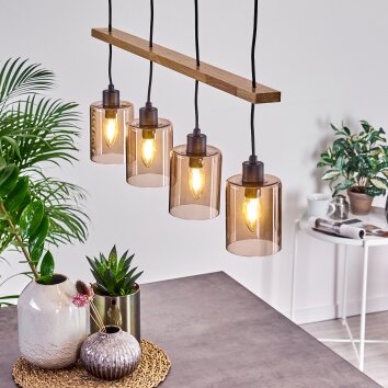 Ethelton Hanglamp Hout donker, Zwart, 4-lichts