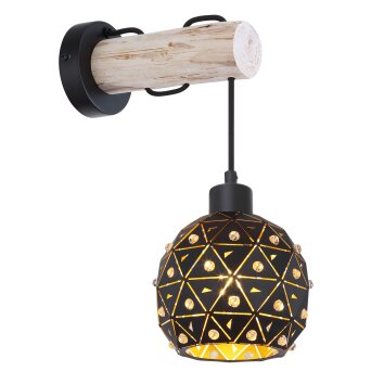 Globo JODIE Muurlamp Hout licht, Zwart, 1-licht