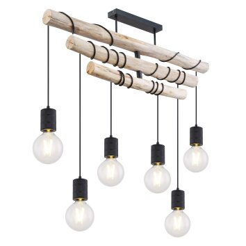 Globo HERMINE Plafondlamp Hout licht, Zwart, 6-lichts