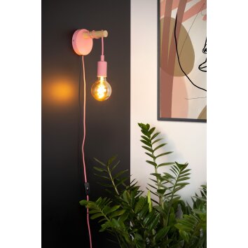 Lucide Pola Muurlamp Hout donker, Roze, 1-licht