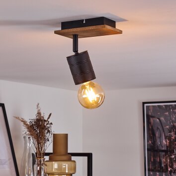 Raccuia Plafondlamp Hout donker, Zwart, 1-licht