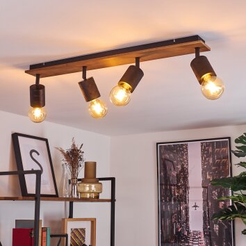 Raccuia Plafondlamp Hout donker, Zwart, 4-lichts