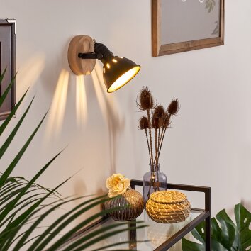 Tina Muurlamp Hout donker, Zwart, 1-licht