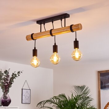 Yaak Plafondlamp Hout licht, Zwart, 3-lichts