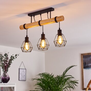 Yaak Plafondlamp Hout licht, Zwart, 3-lichts