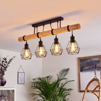 Yaak Plafondlamp Hout licht, Zwart, 4-lichts