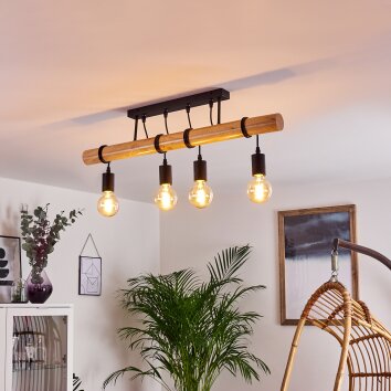 Yaak Plafondlamp Hout licht, Zwart, 4-lichts