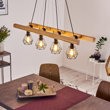 Yaak Hanglamp Hout donker, Zwart, 4-lichts