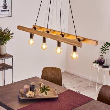 Yaak Hanglamp Hout donker, Zwart, 4-lichts