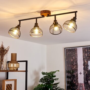 Omba Plafondlamp Hout donker, Zwart, 4-lichts