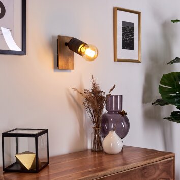 Raccuia Muurlamp Hout donker, Zwart, 1-licht