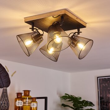 Panaguá Plafondlamp Hout licht, Zwart, 4-lichts