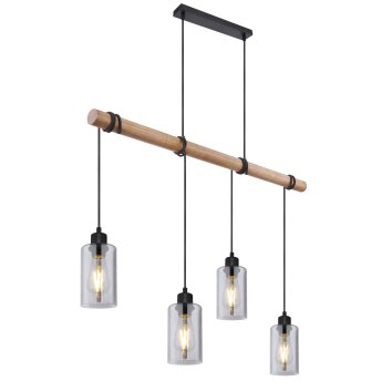 Globo HADERA Hanger Hout licht, Zwart, 4-lichts