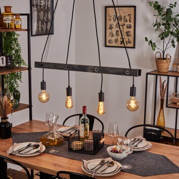 Aarhus Hanglamp Hout donker, Zwart, 4-lichts