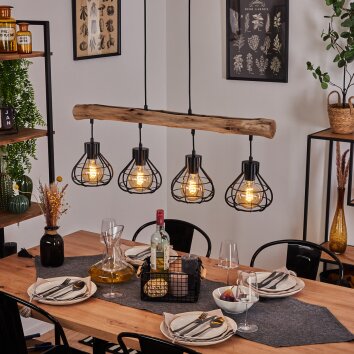 Gainesville Hanglamp Hout donker, Zwart, 4-lichts