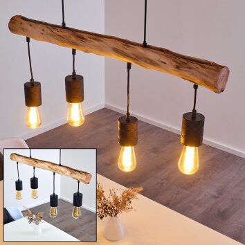 Ajaccio Hanglamp Hout donker, Zwart, 4-lichts