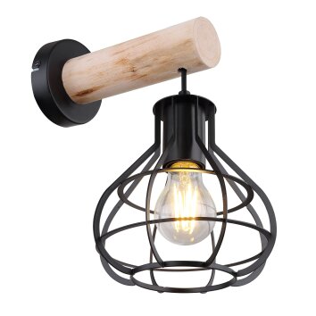 Globo CLASTRA Muurlamp Hout licht, Zwart, 1-licht