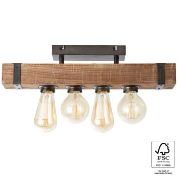 Brilliant Woodhill Plafondlamp Hout donker, Zwart, 4-lichts