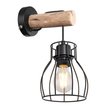 Globo MINA Muurlamp Hout licht, Zwart, 1-licht