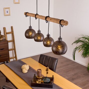 Imana Hanglamp Hout licht, Zwart, 4-lichts