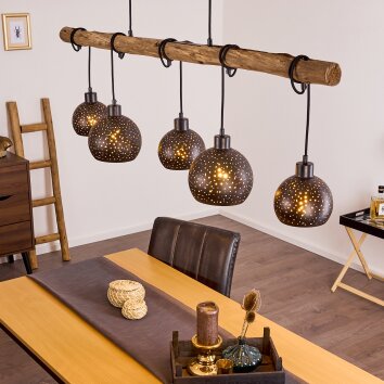 Imana Hanglamp Hout licht, Zwart, 5-lichts