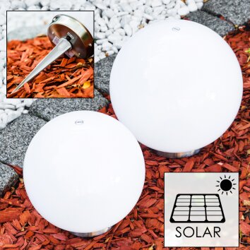 Kogellamp set solar LED roestvrij staal, 2-lichts