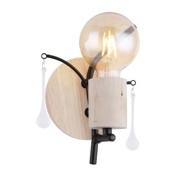 Globo NOLE Muurlamp Hout licht, Zwart, 1-licht