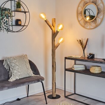 Pozos Staande lamp Hout licht, Zwart, 3-lichts