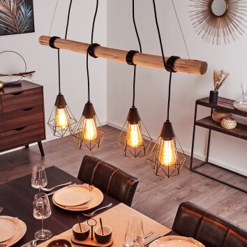 Betsele Hanglamp Hout licht, Zwart, 4-lichts