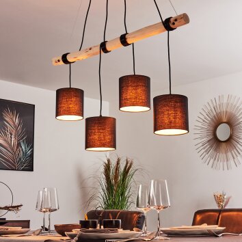 Betsele Hanglamp Hout licht, Zwart, 4-lichts