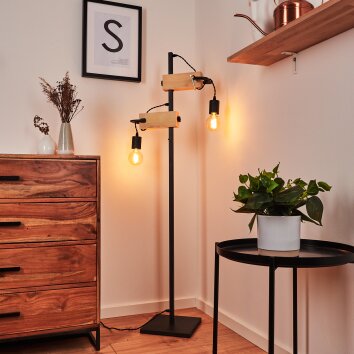 Hautahi Staande lamp Grijs, Hout licht, 2-lichts