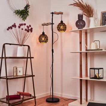 Sunasau Staande lamp Hout licht, Zwart, 2-lichts