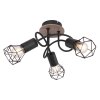 Globo XARA Plafondlamp Hout licht, houtlook, Zwart, 3-lichts