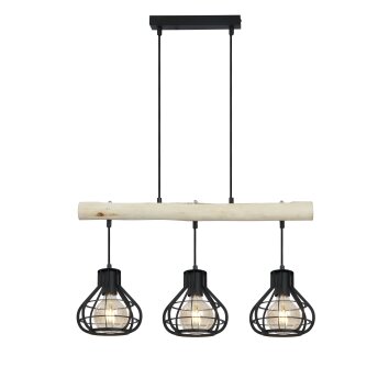 Globo CLASTRA Hanger Hout licht, Zwart, 3-lichts