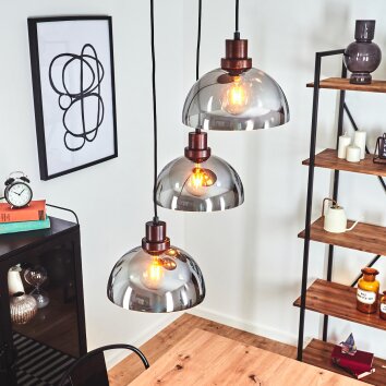 Aannestad Hanglamp Hout donker, Zwart, 3-lichts