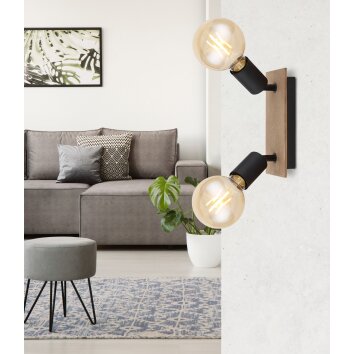 Globo MARTHA Plafondlamp Hout licht, Zwart, 2-lichts