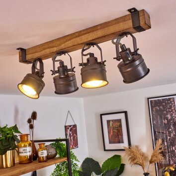 Pehefito Plafondlamp Grijs, Hout donker, Zwart, 4-lichts