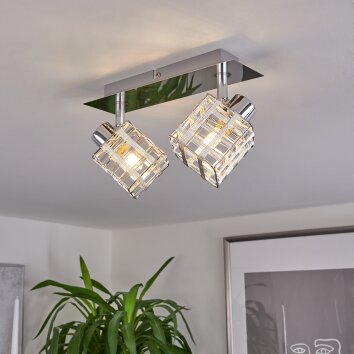 Desrue Plafondlamp Chroom, Zilver, 2-lichts