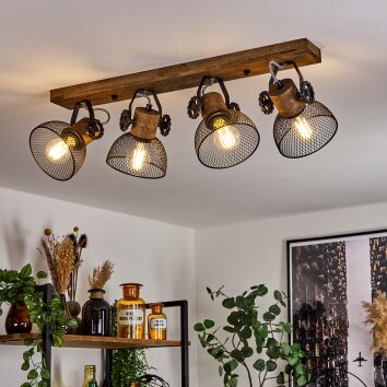 Orny Plafondlamp Hout donker, Zwart, 4-lichts