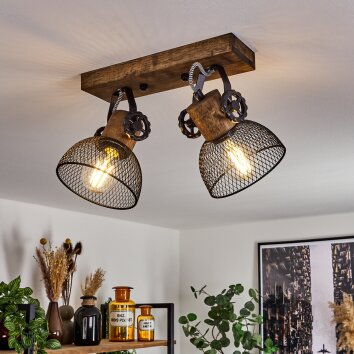 Orny Plafondlamp Hout donker, Zwart, 2-lichts