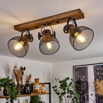 Orny Plafondlamp Hout donker, Zwart, 3-lichts