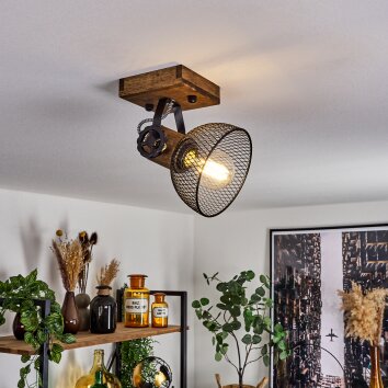 Orny Plafondlamp Hout donker, Zwart, 1-licht