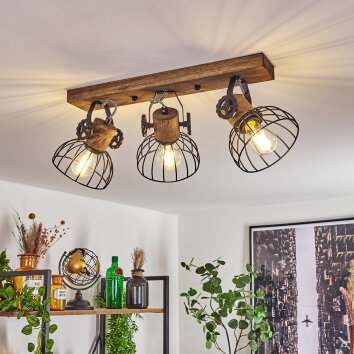 Orny Plafondlamp Hout donker, Zwart, 3-lichts